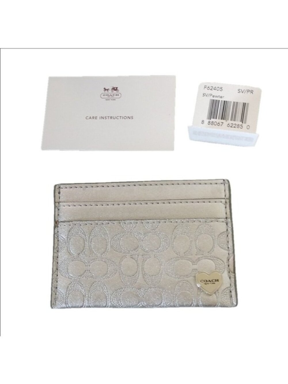 Coach F62405 Heart Emblem Card Case, SV/Pewter